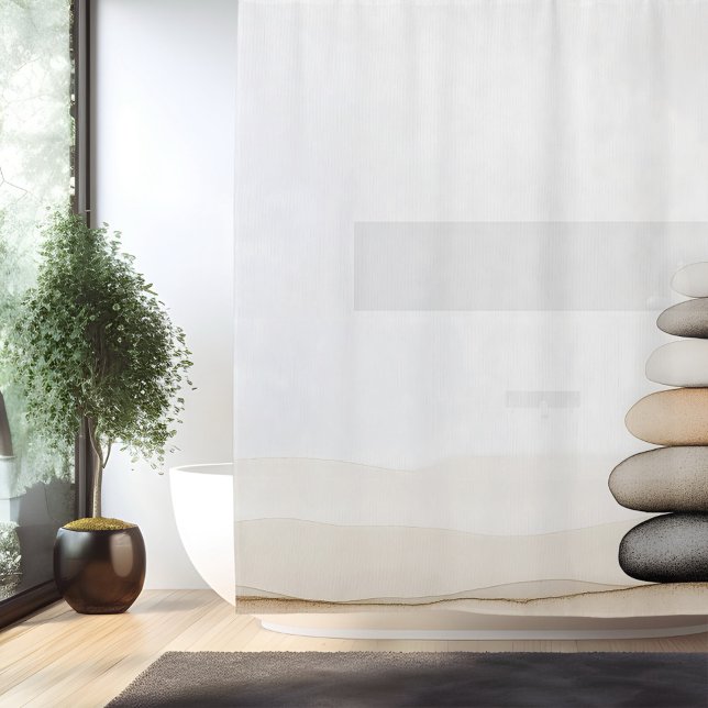 Rideaux De Douche Aquarelle Zen Pierre Jardin Style japonais (Créateur téléchargé)