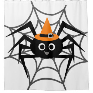 Rideaux De Douche Araignée d'Halloween en Casquette orange sur le We