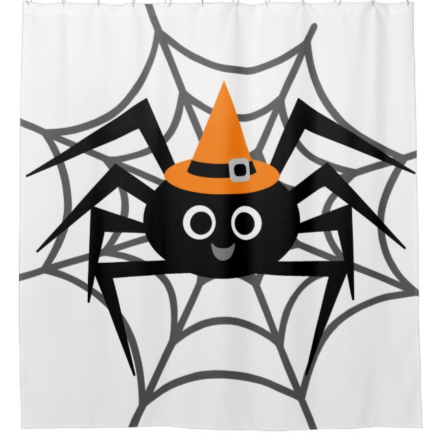 Rideaux De Douche Araignée d'Halloween en Casquette orange sur le We (Devant)
