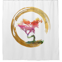 Arbre de bonsaïs. Aquarelle Feng Shui de cercle