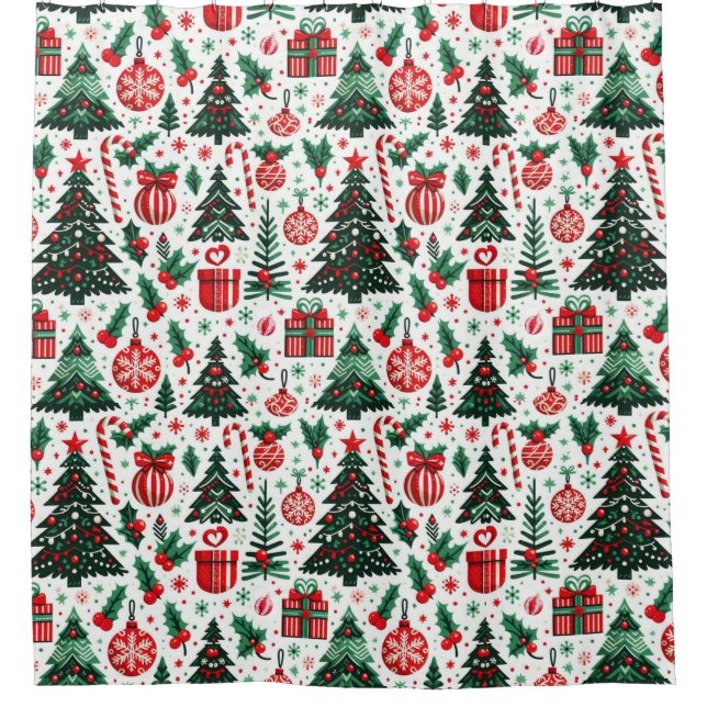Rideaux De Douche Arbre de Noël, cadeaux, sucre de canne (Devant)