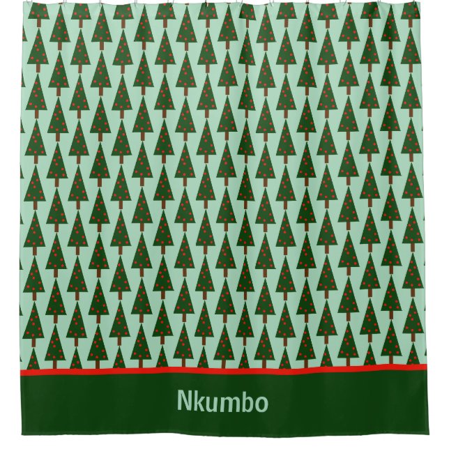 Rideaux De Douche Arbre de Noël rétro simple avec bordure inférieure (Devant)