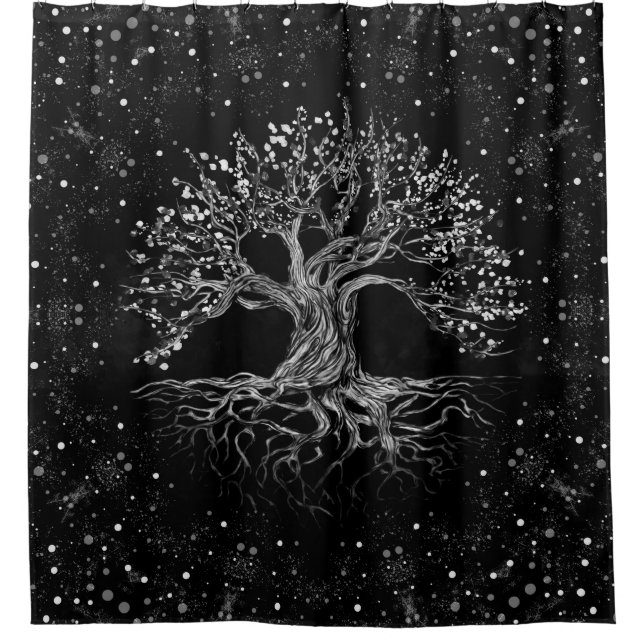 Rideaux De Douche Arbre de vie en noir et blanc (Devant)