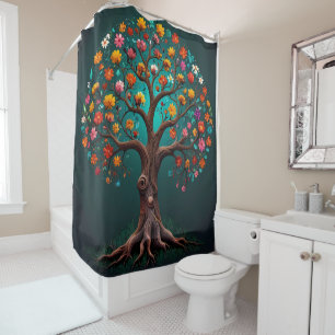 Rideaux De Douche Arbre en fleur avec fleurs multicolores