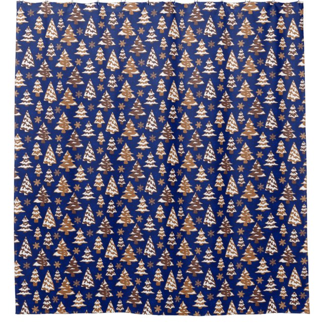 Rideaux De Douche Arbre pain d'épice biscuits Noël bleu (Devant)
