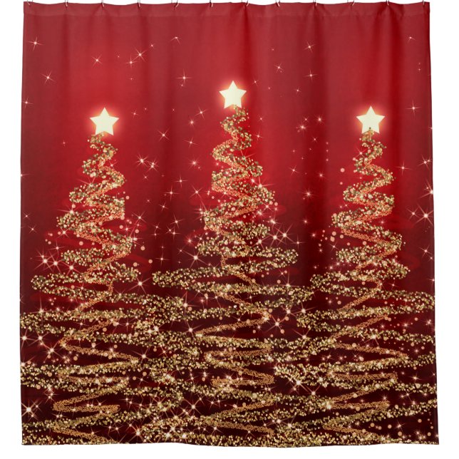Rideaux De Douche Arbres de scintillement de Noël élégant rouges (Devant)