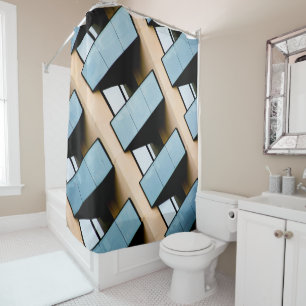 Rideaux De Douche Architecture abstraite beige et bleue