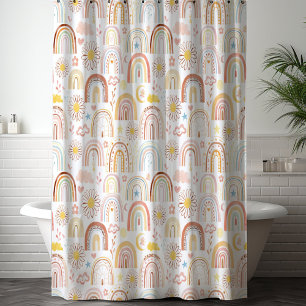Rideaux De Douche Arcs-en-ciel colorés mignons et fleurs de margueri