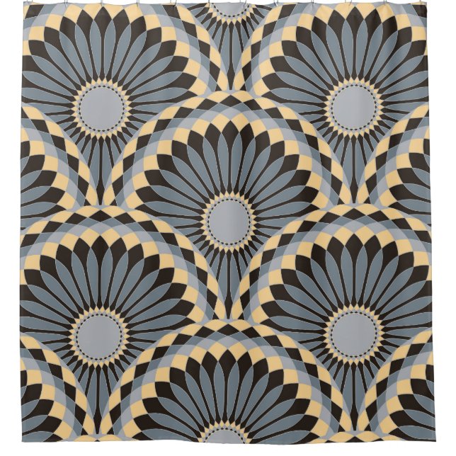 Rideaux De Douche Argent d'ivoire : Carrelage floral circulaire. (Devant)