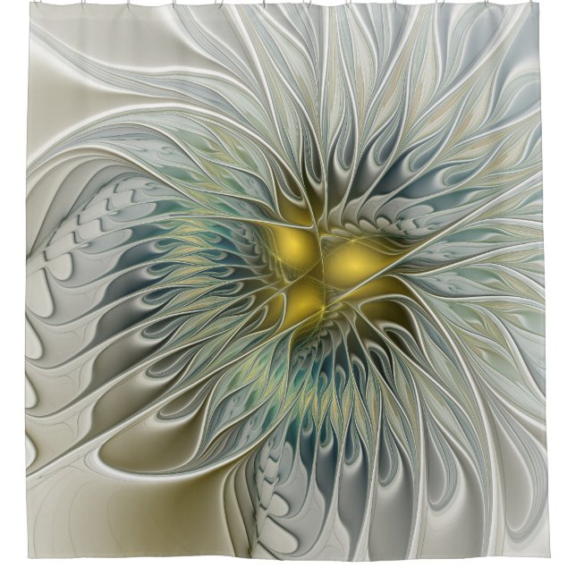 Rideaux De Douche Argent d'or Imaginaire Fractal abstrait Art (Devant)