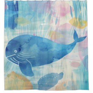 Rideaux De Douche Arrière - plan de baleine bleue