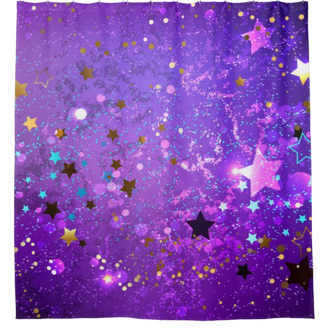 Rideaux De Douche Arrière - plan de feuille violet avec étoiles (Devant)