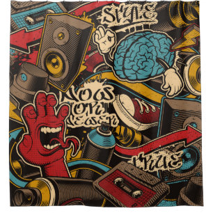 Rideaux De Douche Arrière - plan de graffiti sans couture. Ppa trans