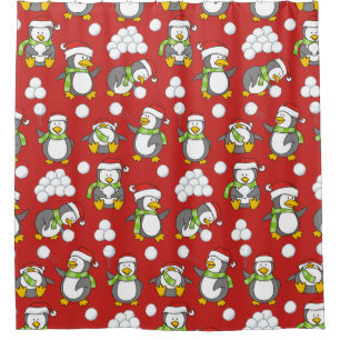 Rideaux De Douche Arrière - plan de pingouins de Noël
