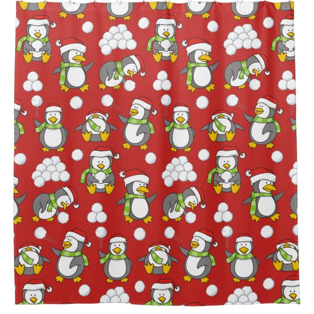 Rideaux De Douche Arrière - plan de pingouins de Noël (Devant)
