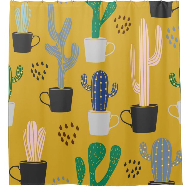 Rideaux De Douche Arrière - plan motif sans couture Cactus. Col tiré (Devant)