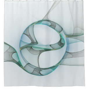 Rideaux De Douche Art Abstrait moderne Fractal Bleu Turquoise Gris