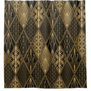 Rideaux De Douche Art Déco Black Gold Elegance