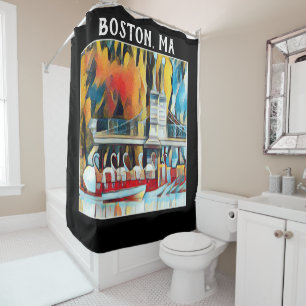 Rideaux De Douche Art déco Boston Swan Boats sur le arrière - plan