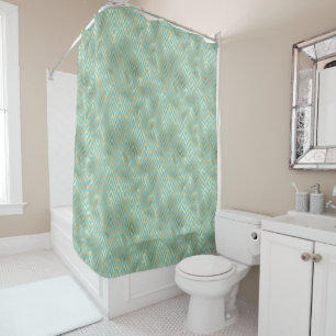 Rideaux De Douche Art Déco Diamond Motif, Or & Turquoise