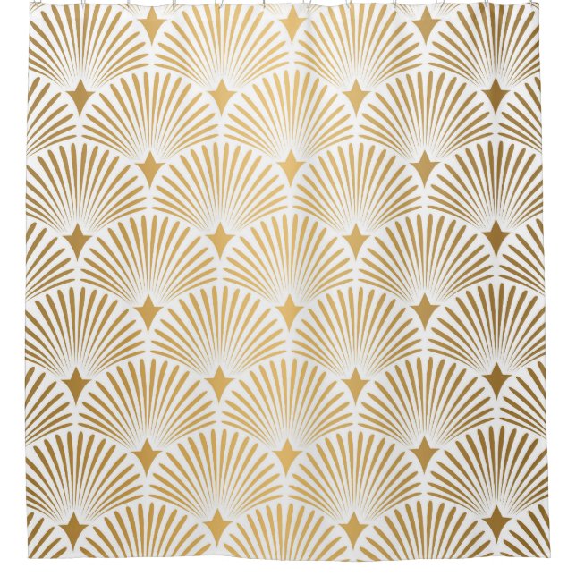 Rideaux De Douche Art Déco : Elégance Gold-White. (Devant)