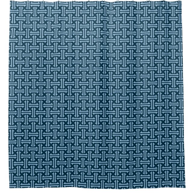 Rideaux De Douche Art déco Fret chinois, Indigo et Sky Blue (Devant)