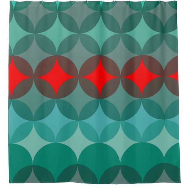 Rideaux De Douche art déco inspiré turquoise & rouge abstrait (Devant)