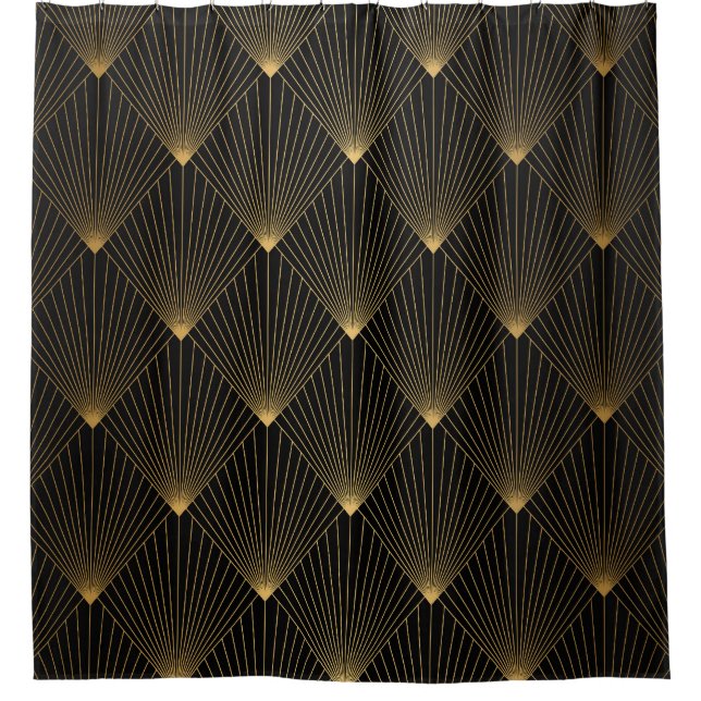 Rideaux De Douche Art Déco : L'élégance de l'or noir. (Devant)