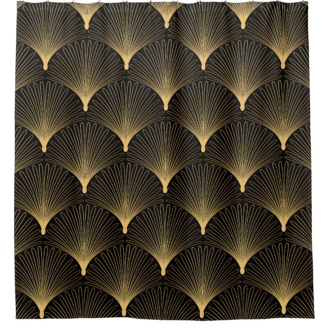 Rideaux De Douche Art Déco : motif d'or noir. (Devant)