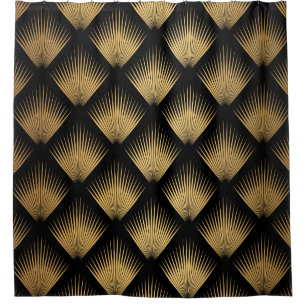 Rideaux De Douche Art Déco, motif d'or noir.
