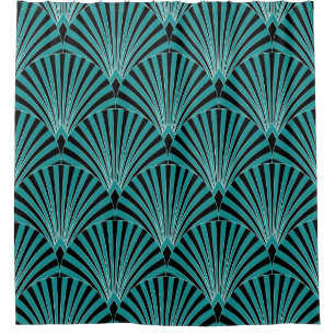 Rideaux De Douche Art Déco : motif ventilateur vert.