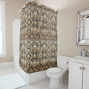 Rideaux De Douche Art Déco Rétro Hiboux en Or
