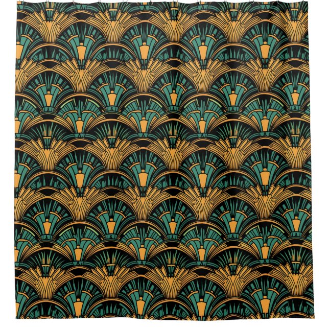 Rideaux De Douche Art déco turquoise et or (Devant)
