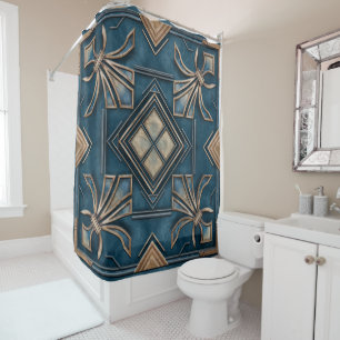 Rideaux De Douche Art Déco vintage Fleur de lis - Bleu et or