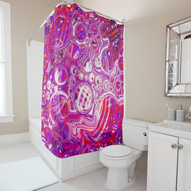 Rideaux De Douche Art fluide en marbre rouge et violet (En situation)