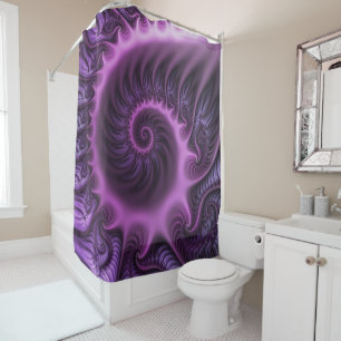 Rideaux De Douche Art fractal abstrait vibrant rose violet en spiral