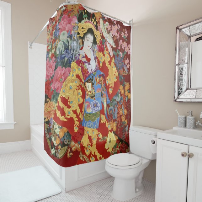 Rideaux De Douche Art Geisha japonais  (En situation)
