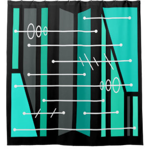 Rideaux De Douche Art géométrique atomique Abstrait Turquoise noir