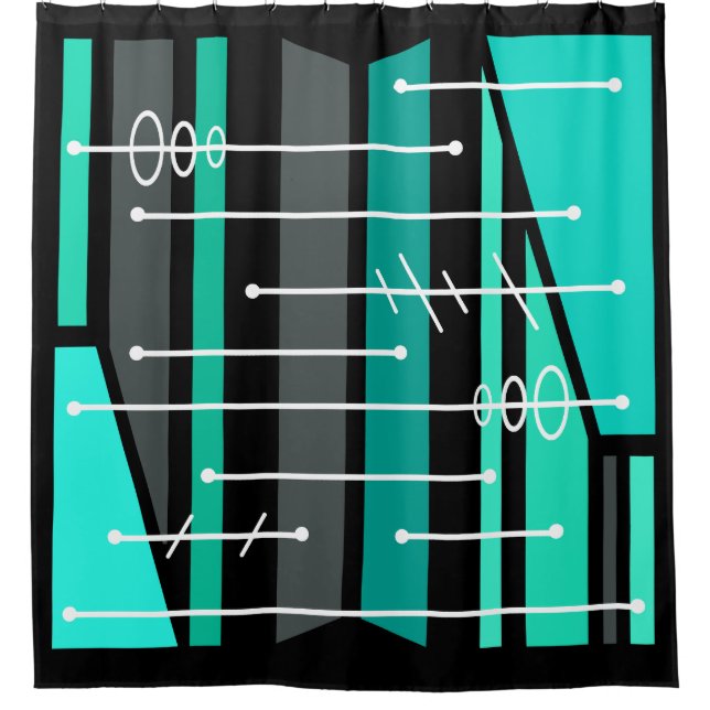 Rideaux De Douche Art géométrique atomique Abstrait Turquoise noir (Devant)