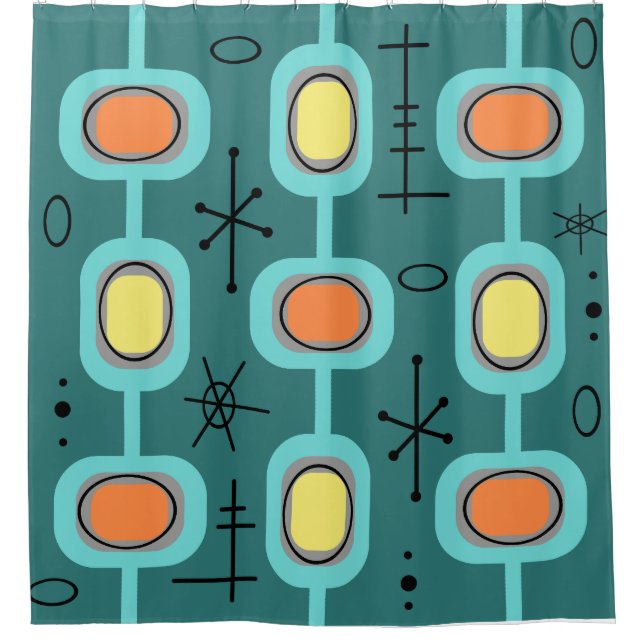 Rideaux De Douche Art géométrique de l'ère spatiale Turquoise (Devant)