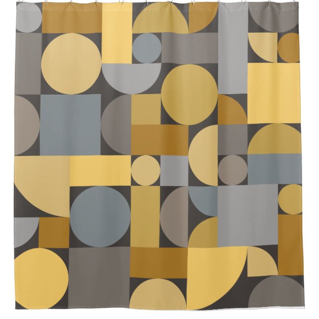Rideaux De Douche Art géométrique rétro gris jaune (Devant)