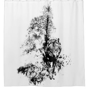 Rideaux De Douche Art graphique Loup gris faune nature animale