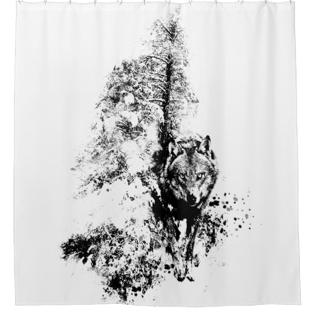 Rideaux De Douche Art graphique Loup gris faune nature animale (Devant)