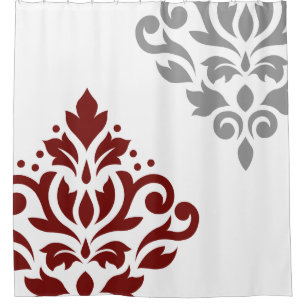 Rideaux De Douche Art I de damassé de rouleau rouge et gris sur le