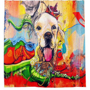 Rideaux De Douche Art Moderne Golden Retriever Street