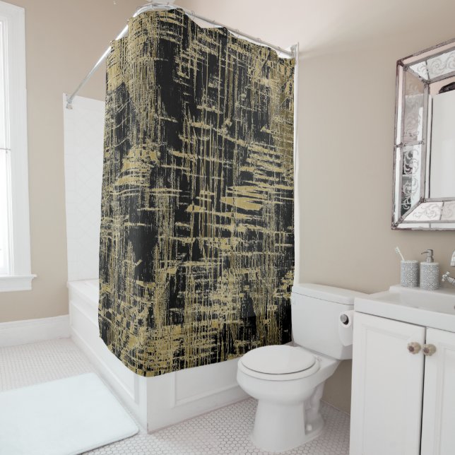 Rideaux De Douche Art moderne noir et or (En situation)