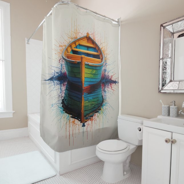 Rideaux De Douche Art nautique Abstrait dynamique Design artistique (En situation)