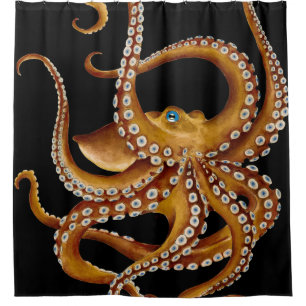 Rideaux De Douche Art noir d'oeil bleu Brown de poulpe