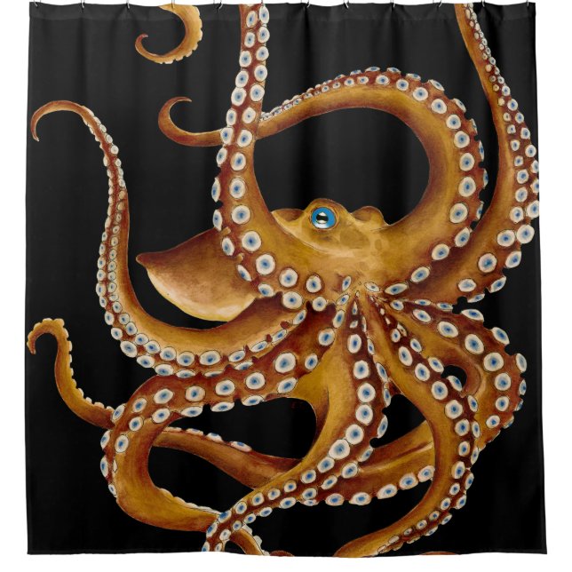 Rideaux De Douche Art noir d'oeil bleu Brown de poulpe (Devant)