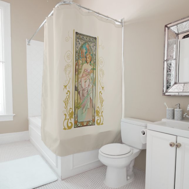 Rideaux De Douche Art Nouveau Alphonse Mucha - Réveil matinal (En situation)